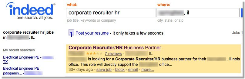 Indeed Corporate Recruiter results