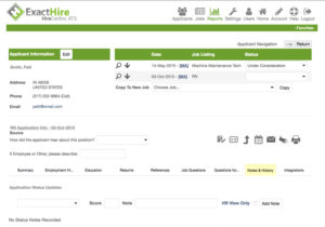 HireCentric Applicant Tracking Notes Tab