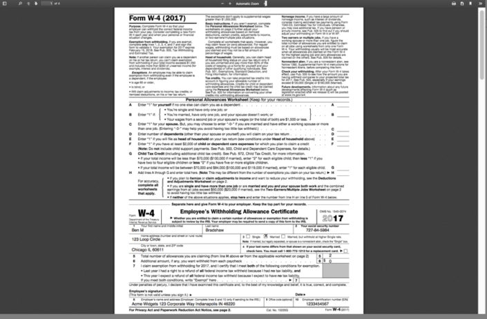 Onboarding Software Tax Form Preview